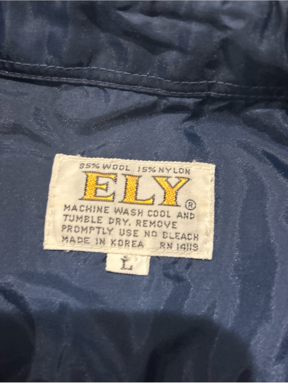Ely Cattleman Navy Lined Wool Shirt Jacket with Brown Plaid Trim - Picture 5 of 8